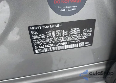 2020 BMW X4 M Competition z USA, uszkodzony, nr VIN 5YMUJ0C0XLLA99580